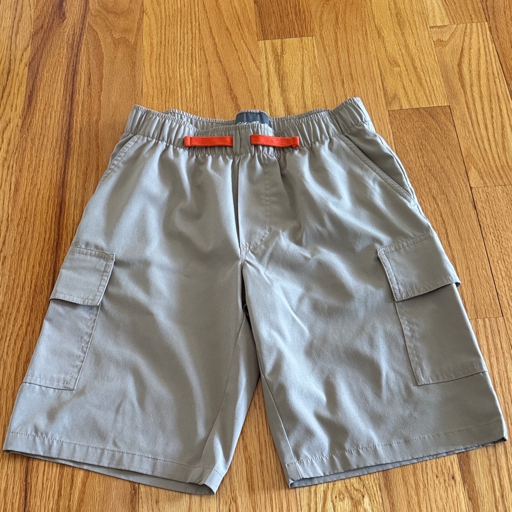 Eddie Bauer Khaki Cargo Shorts with Orange (Fake) Drawstring Elastic Band